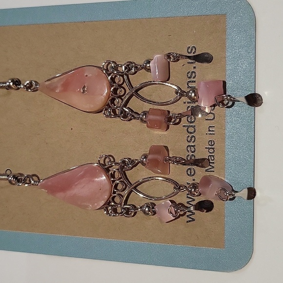 467- Pink Natural Stone Women's Handmade Earrings NWT - Picture 4 of 5